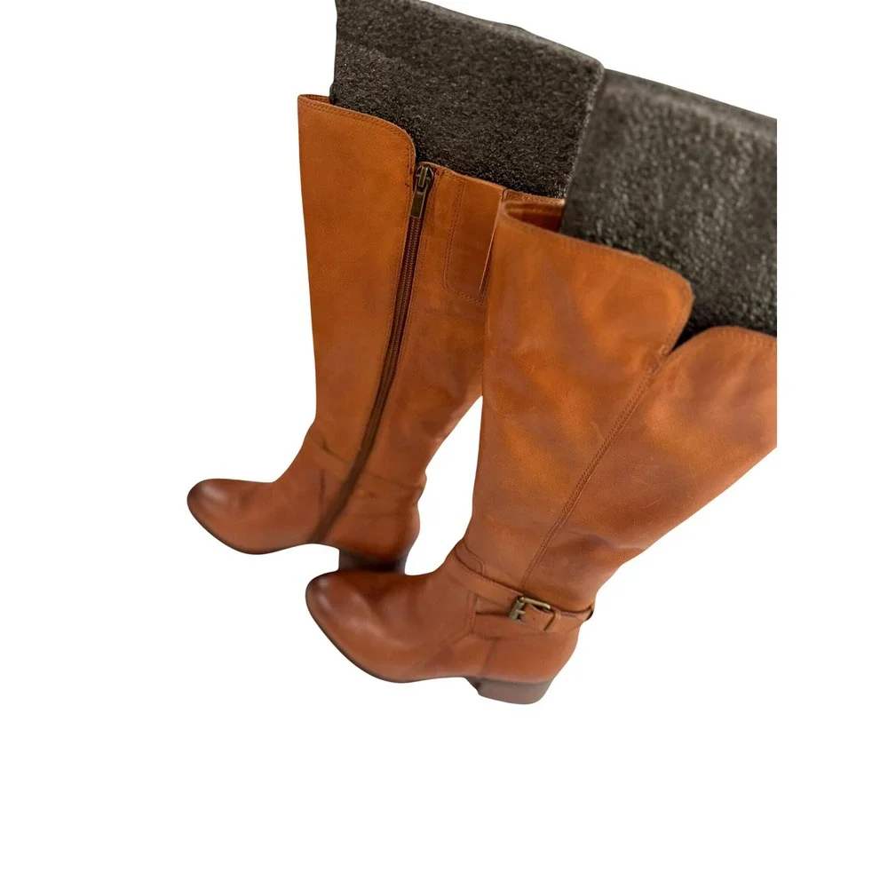 Naturalizer Demetria Boots Women 5.5M Tan Leather Wide Calf Tall Zip